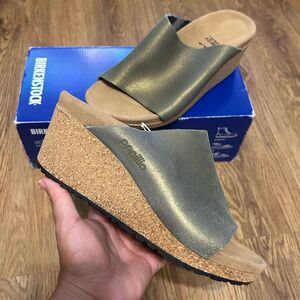 PAPILLIO by BIRKENSTOCK Naomi gold wedge platform sandals slip on shoes eur 38